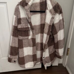 Plaid Brown and White Women's Jacket